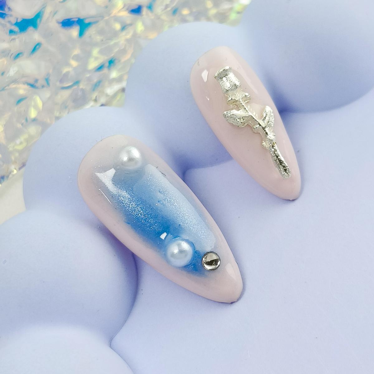 10pcs Summer Series Handmade Press-on nails Medium Almond Nails Hand drawn French Tips Fake nails Bundle 3D Butterfly Rose Free storage box jelly glue