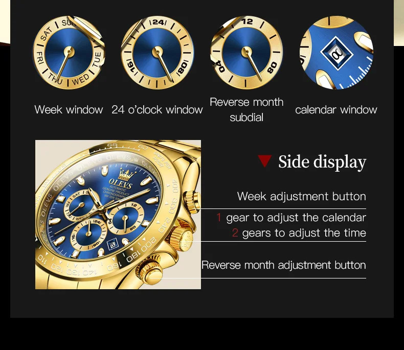 OLEVS 6638 TOP Automatic Mechanical Watch for Men Multi-function Chronograph Date Waterproof Original Watch Men 250603