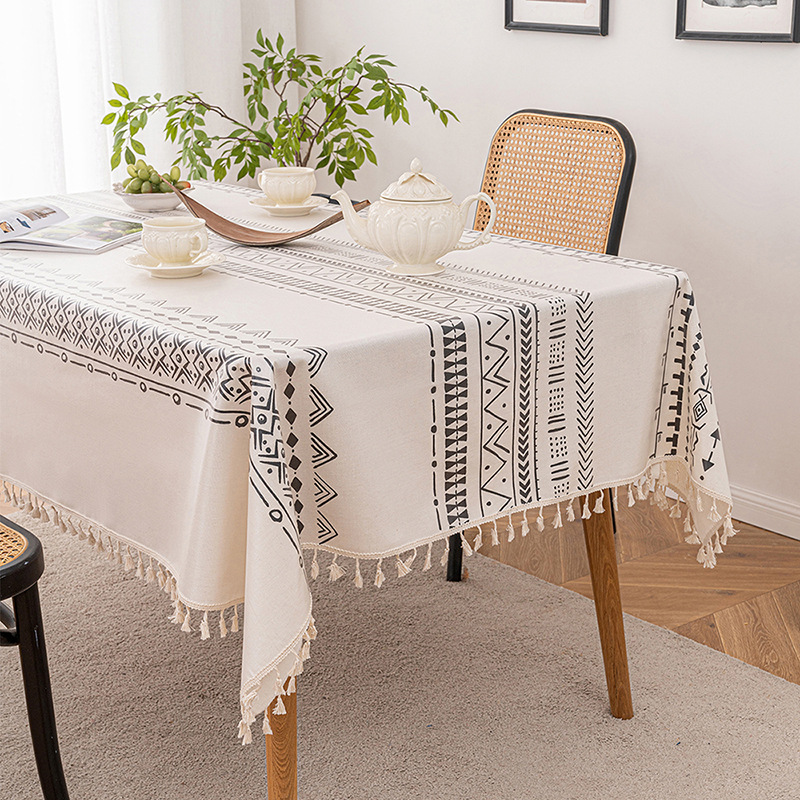 DH046 Bohemian wash-free cotton and linen tablecloth rectangular waterproof and oil-proof cross-border tea table cloth homestay tassel tablecloth