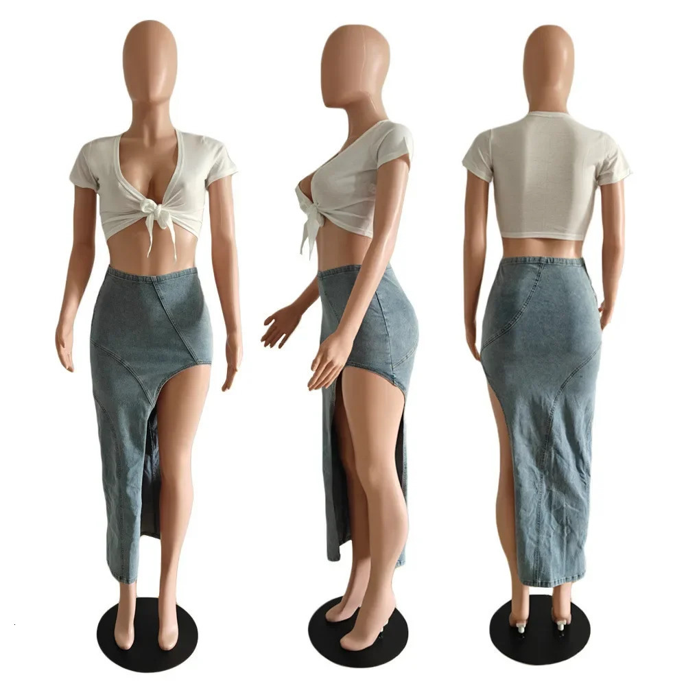 Denim Irregular Skirt Women High Waist Stretch Distressed Washed Zipper Mom Jeans Sexy Club Vintage Long Skirts 2025 Streetwear 250516Z