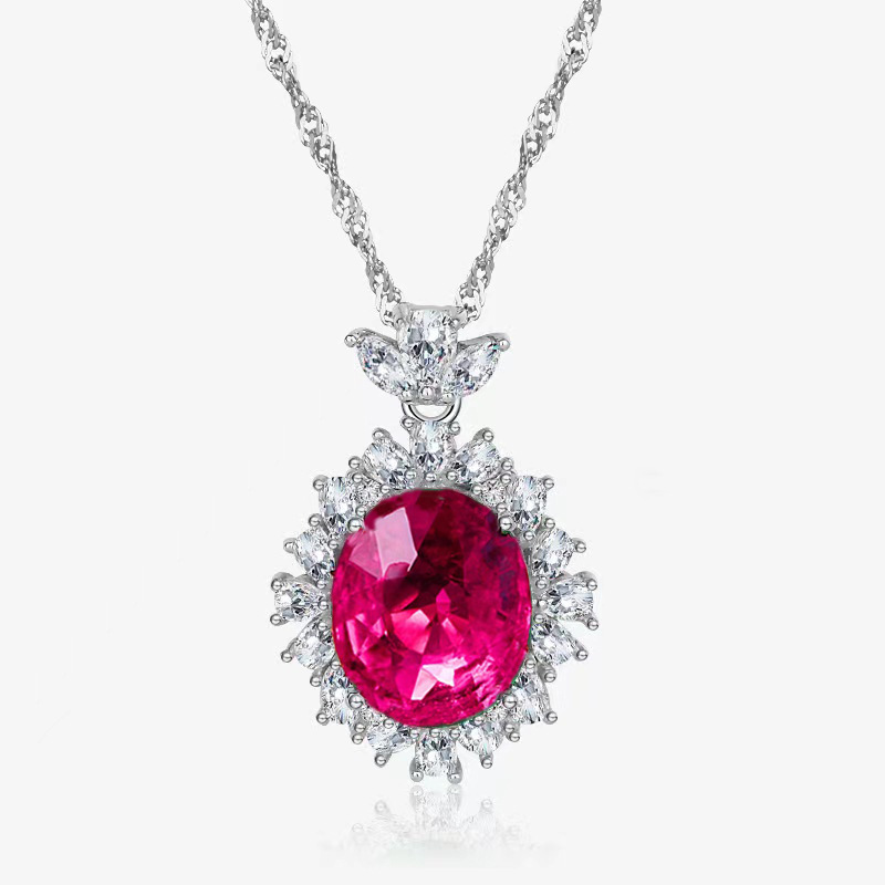 Luxury Pigeon Blood Ruby Three-Piece Jewelry Set S925 Sterling Silver Diamond Necklace, Earrings, and Ring for Women Elegant Fashion Gift