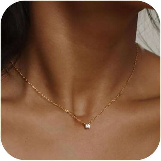 Ladies' exquisite 14k gold-plated/sier plated pendant fashionable and simple small sier cubic zirconia round single piece necklace, ladies' 