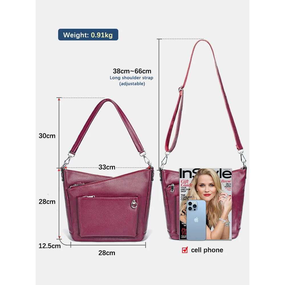 Zency Purple Women's Genuine Leather Handbag Purse Shoulder Designer Tote Shopper Bag Large Capacity Crossbody