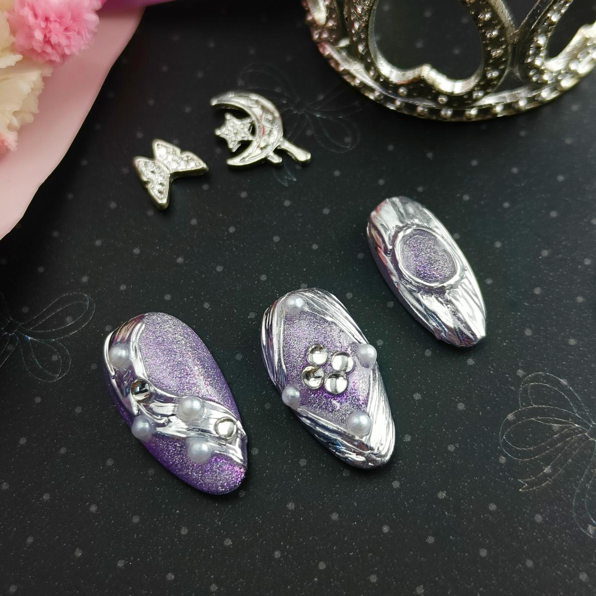 10pcs 3D Hand drawn Handmade Press-on nail Short Almond Nails Bundle 3D Moon Star Pearl Sweet Elegant Finished nail stickers Free storage box jelly gl