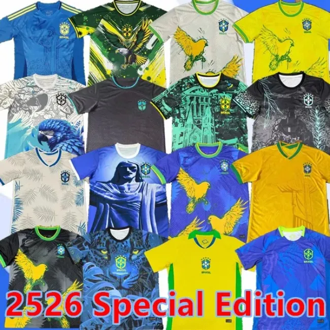 BraziLS Soccer Jersey 25 26 Copa America Cup NEYMAR VINI JR 2024 BrasIL National Team Football Shirt 2025 JESUS Special Home Away Fans Player Mens Kids Kit Sets 10