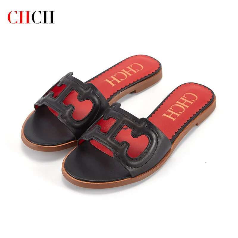 CHCH 2024 Simple Black Flat Women's Shoes Home Indoor Slippers