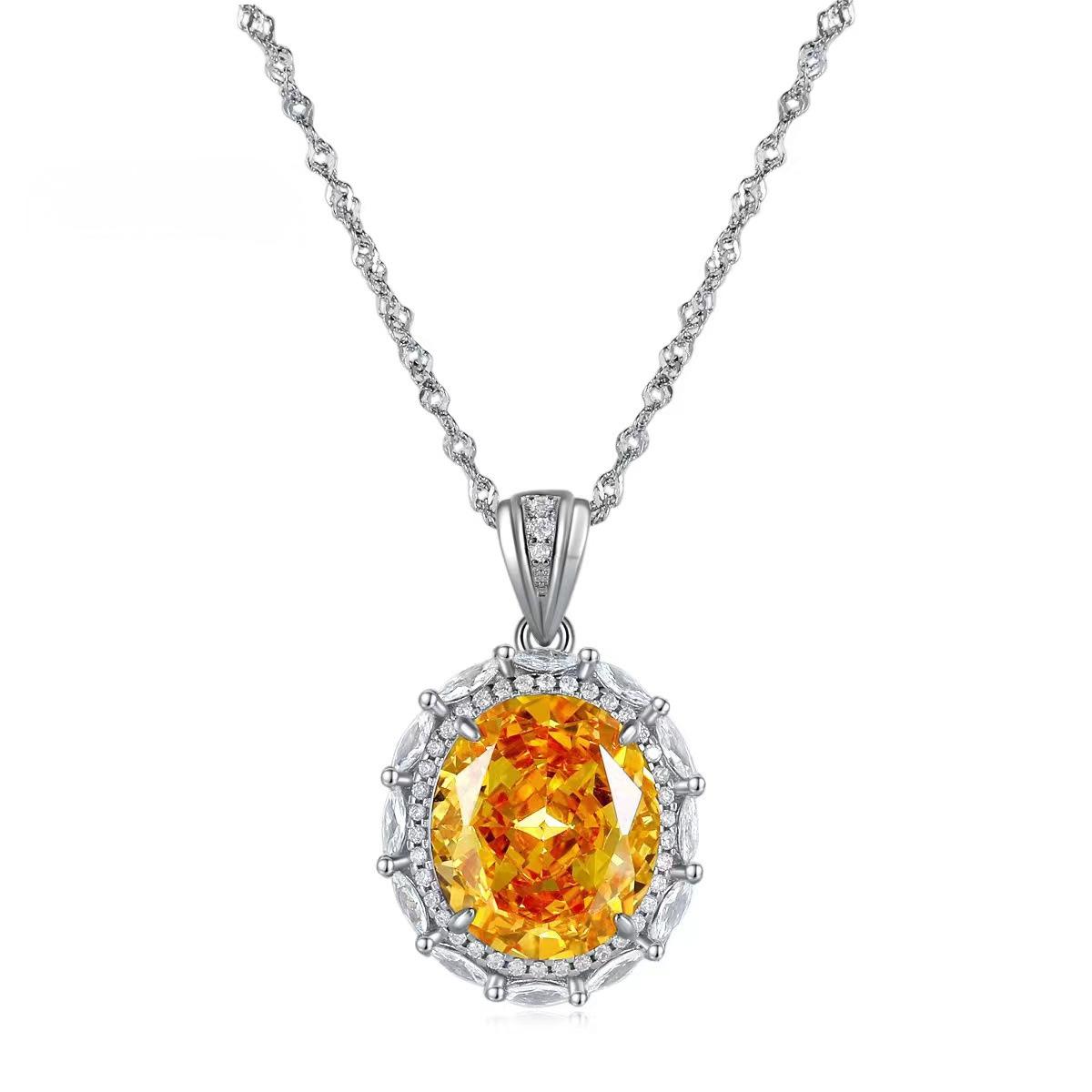 925 Sterling Silver High Carbon Diamond Yellow Gemstone Jewelry Set Necklace Stud Earrings Ring Women's Elegant Fashion Accessories
