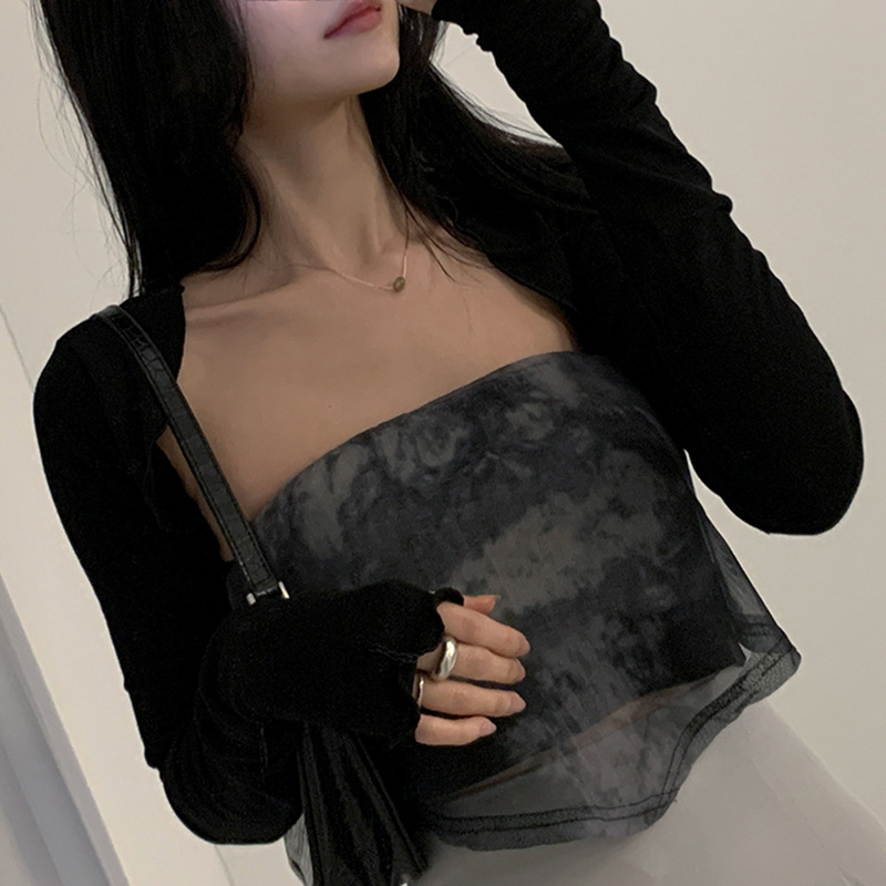 DR105 niche design outerwear long-sleeved shoulder blouse for women in spring versatile mesh