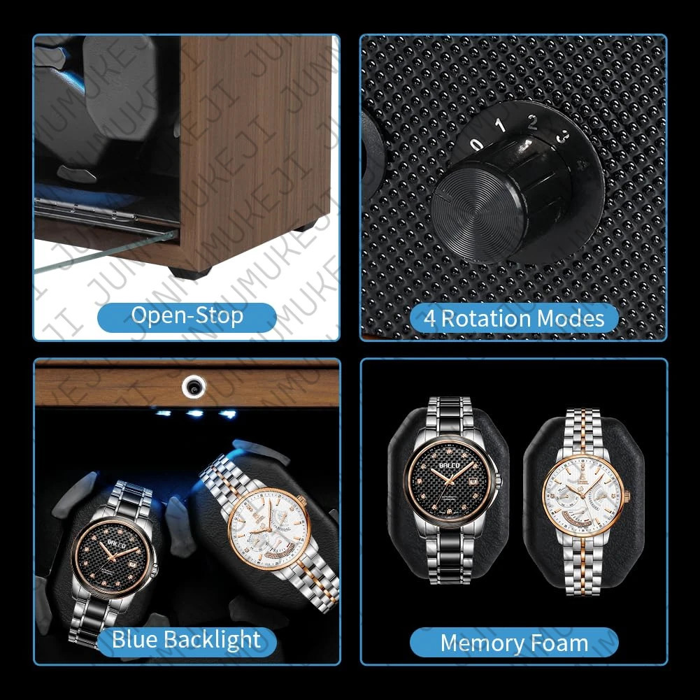 Watch Winder for Automatic Watches Box Storage Dustproof Mechanical Watch Case Black Walnut Wood Safe Mata Box LED Ambient Light 250603