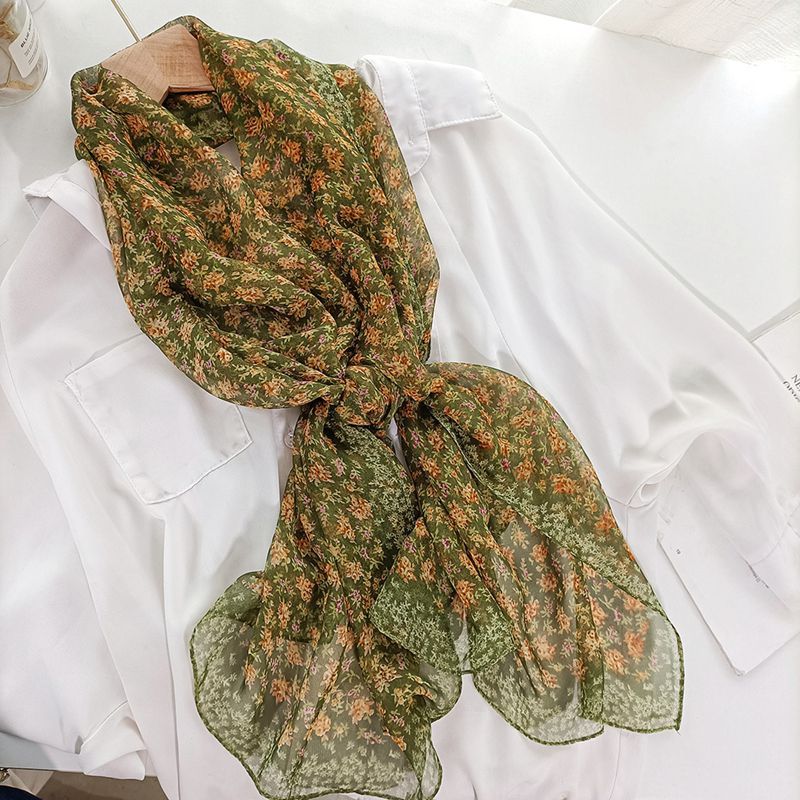 K816 New long silk scarf for mothers spring and autumn travel floral scarf summer georgette decoration all-match thin scarf for women