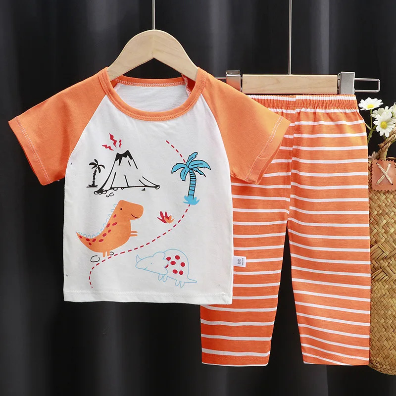 Kids Boys Girls Summer Clothing Sets Children Cute Cartoon Print Short Sleeve TShirt Tops with Long Pant Baby Pajamas 250517z