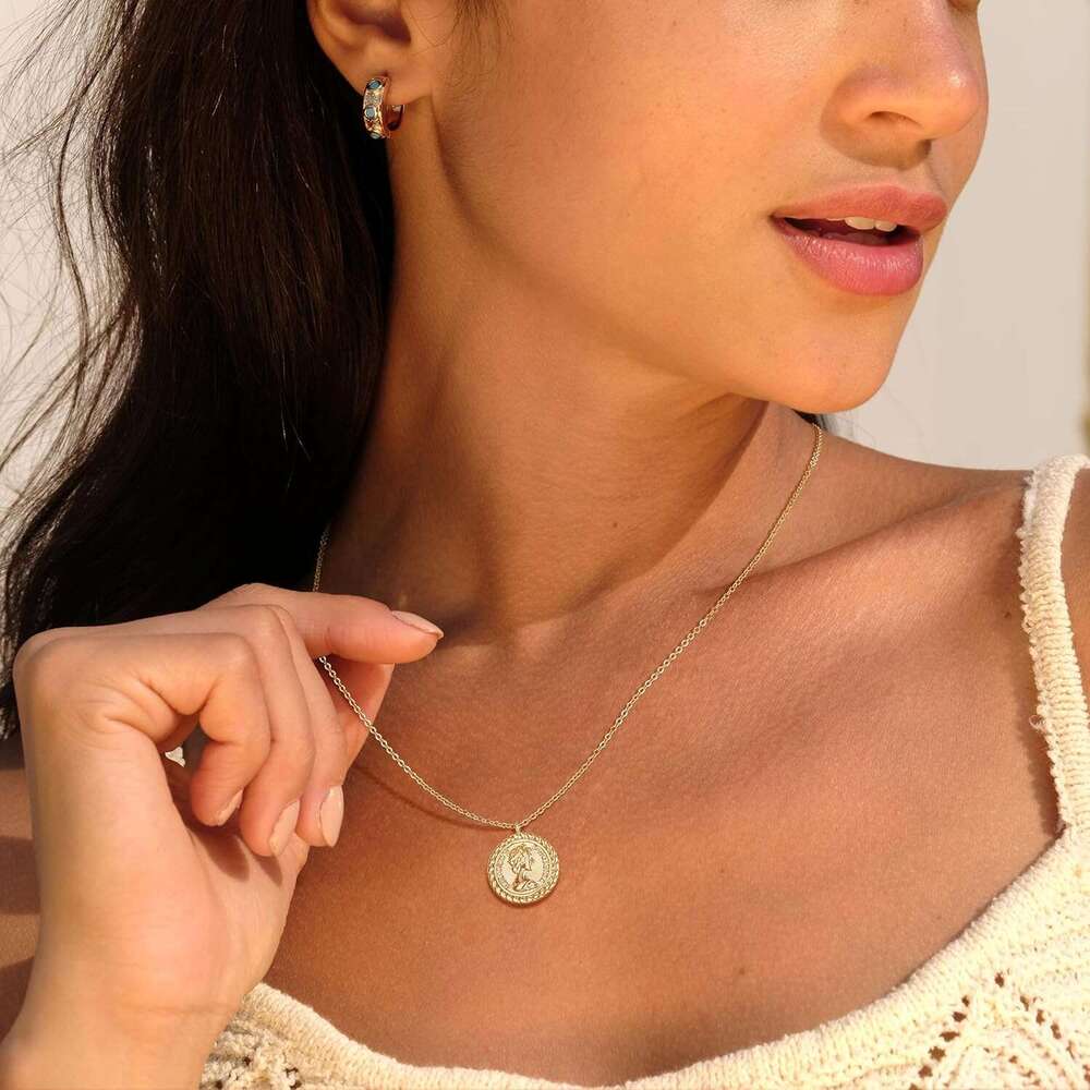 Coin necklace, gold-plated texture medal, coin pendant, round disc, exquisite necklace for women