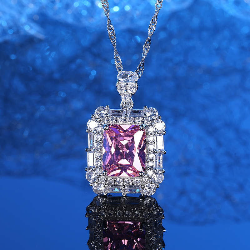 925 Sterling Silver Pink Sapphire Necklace, Earrings, and Ring Set with High-Quality Stones for Women, Elegant Luxury Jewelry Set
