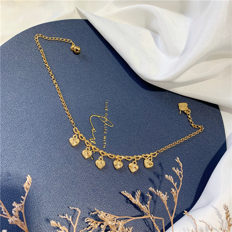gold-plated womens with adjustable zirconia designer heart-shaped tennis chain beach pendant ankle bracelet fashion jewelry W241217