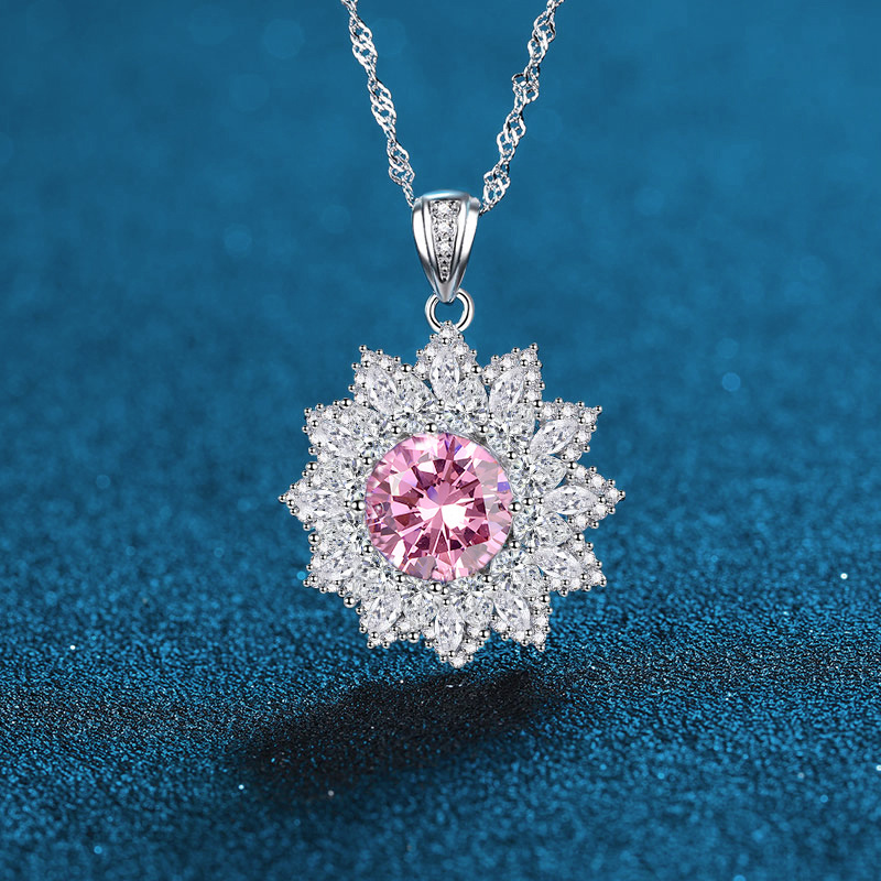 S925 Sterling Silver Nano Gemstone Necklace with Pink, Green, and Blue Pendant, Elegant and Simple Design for Women, High-End Fashion Jewelry
