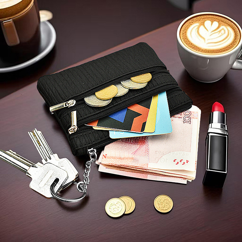 Fashion Zipper Short Women s Wallet Gift Mini fashion Stripe Coin Wallet Multi functional Keychain Small Keybag fashion Designer Men s Keybag Women s 