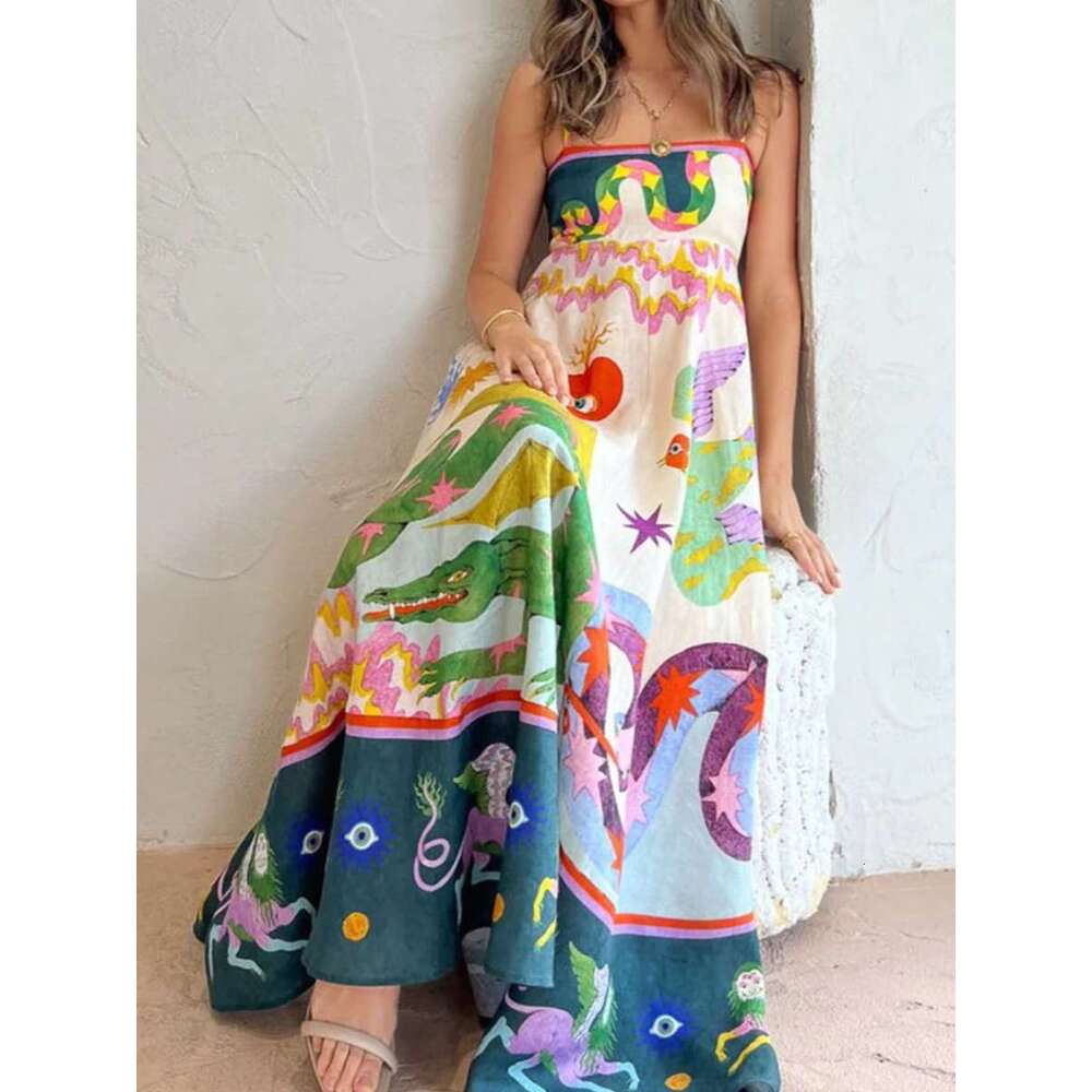 Maxi Dress Summer Women S Wear New Style Elegant High Waist Printed Strap Casual Fashion Dress Floral Dress