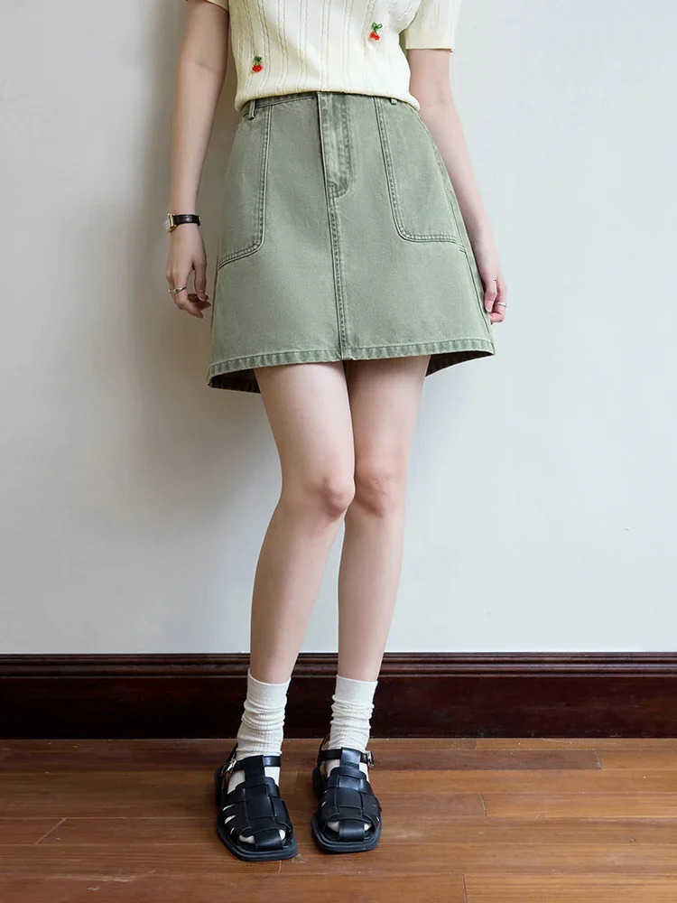 DUSHU Denim Skirt 100 Cotton Summer Mini Women High Waist AboveKnee Female Pink ALINE 24DS82678 250516Z