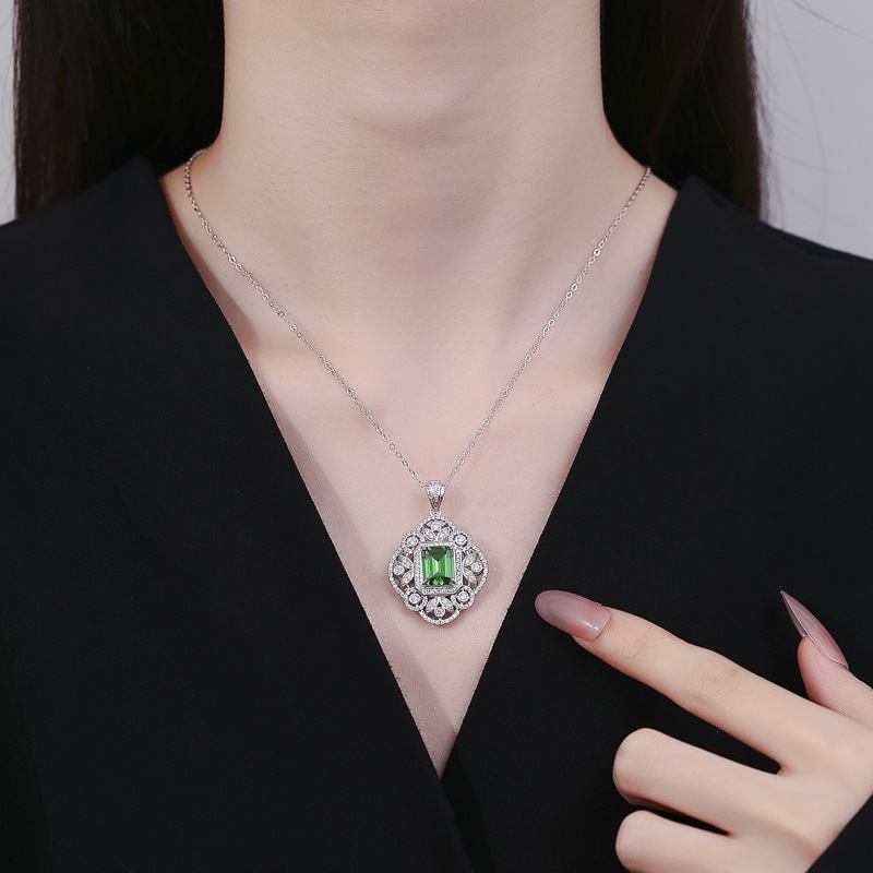 925 Sterling Silver Multi-Color Gemstone Necklace with Emerald, Ruby, and Sapphire Pendants for Women, Vintage-Inspired Luxury Jewelry