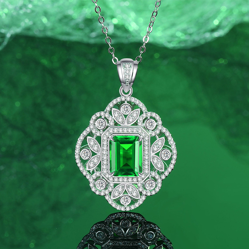 925 Sterling Silver Multi-Color Gemstone Necklace with Emerald, Ruby, and Sapphire Pendants for Women, Vintage-Inspired Luxury Jewelry