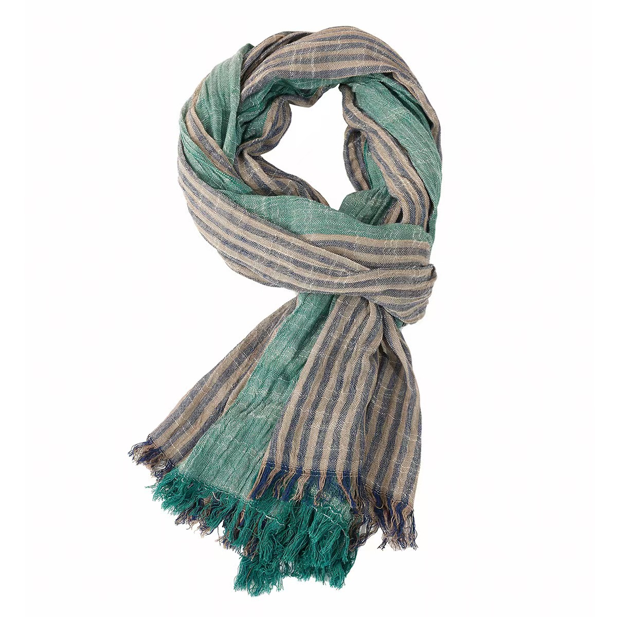 T795 scarf spring and summer pinstripe scarf navy blue color matching yarn-dyed thin casual men's scarf