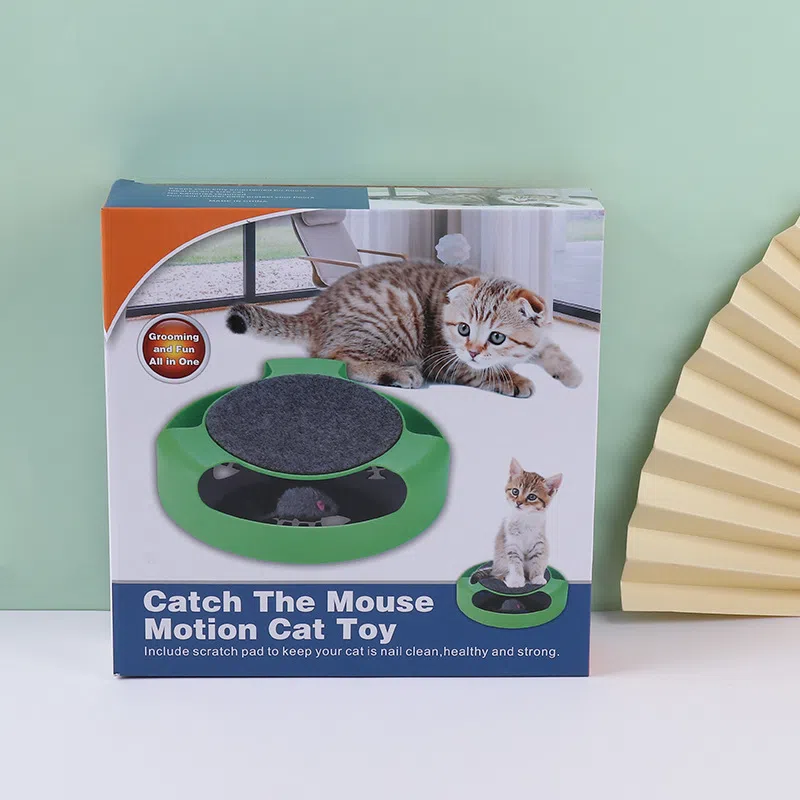 Interactive Rotating Cat Toy with Mouse for Claw Sharpening