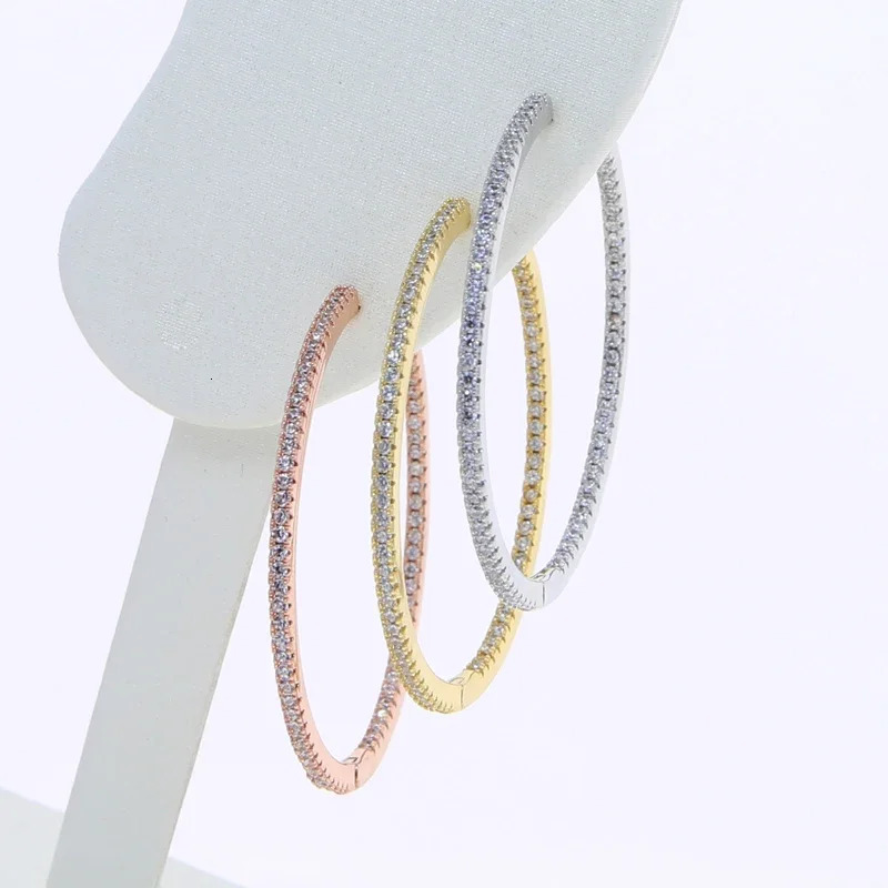 50mm Big Size Huggie Hoop Earrings with 3 Colors 5A Cubic Zirconia - Classic Fashion Women Jewelry High Quality250519