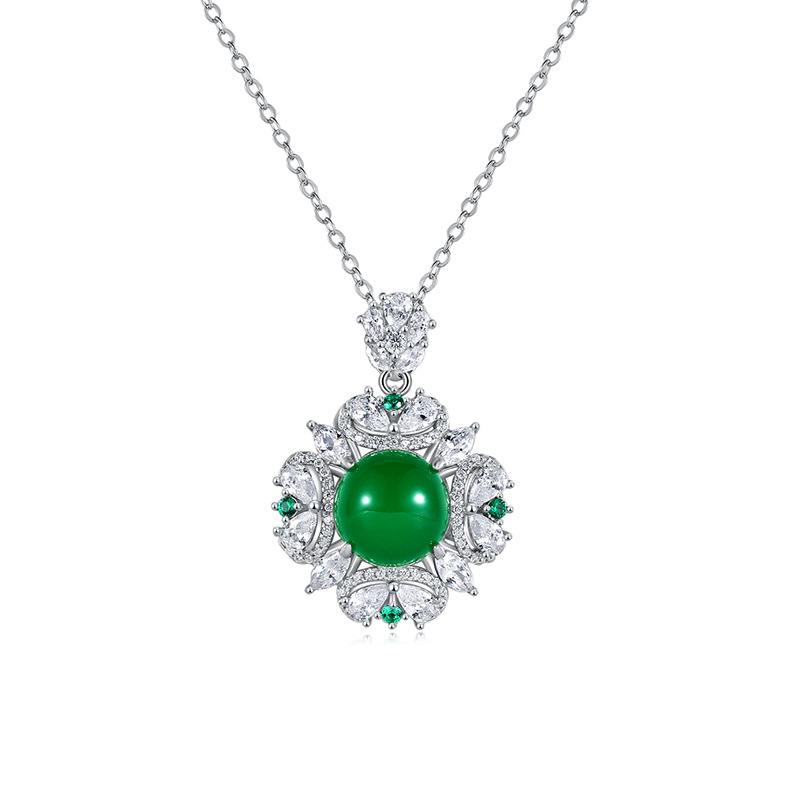 Luxury S925 Sterling Silver Jade Pendant Necklace, Vintage Green Gemstone Jewelry, Elegant Women's Necklace with Jadeite & Silver Design