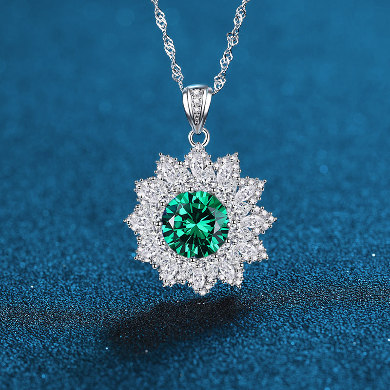 S925 Sterling Silver Nano Gemstone Necklace with Pink, Green, and Blue Pendant, Elegant and Simple Design for Women, High-End Fashion Jewelry