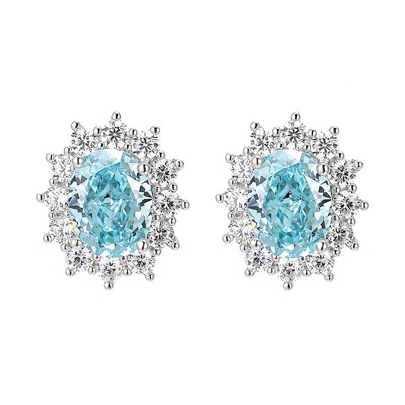 925 Sterling Silver Aquamarine Blue Gemstone Necklace, Earrings, and Ring Set with High Carbon Diamonds for Women