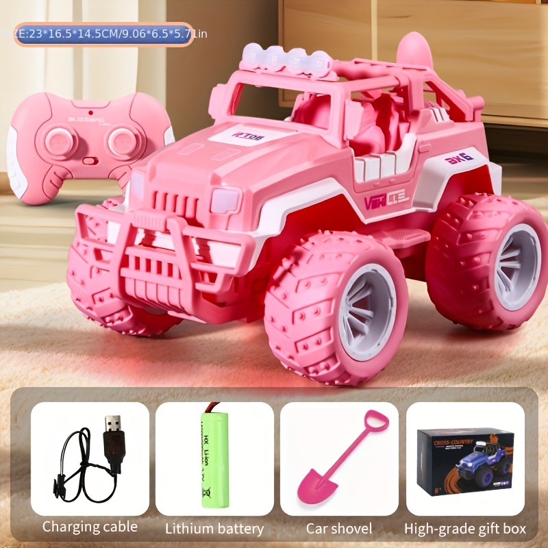 Free shipping Pink Car, 1:16 Scale Jeep By, All Terrain Offroad Monster RC Truck with LED Lights Rechargeable Battery, Toy Car for Girls and Kids, Bir