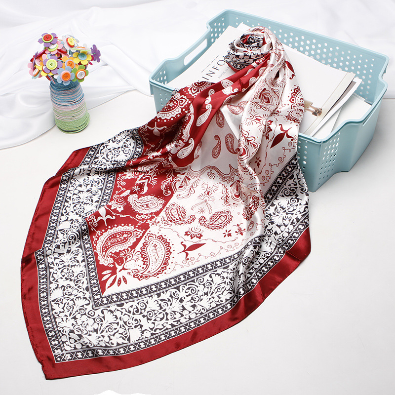 K818 90cm Large Square Scarf Women's Silk Scarf Satin Satin Shawl Color Matching Cashew Printed Headscarf European and American Scarf Wholesale