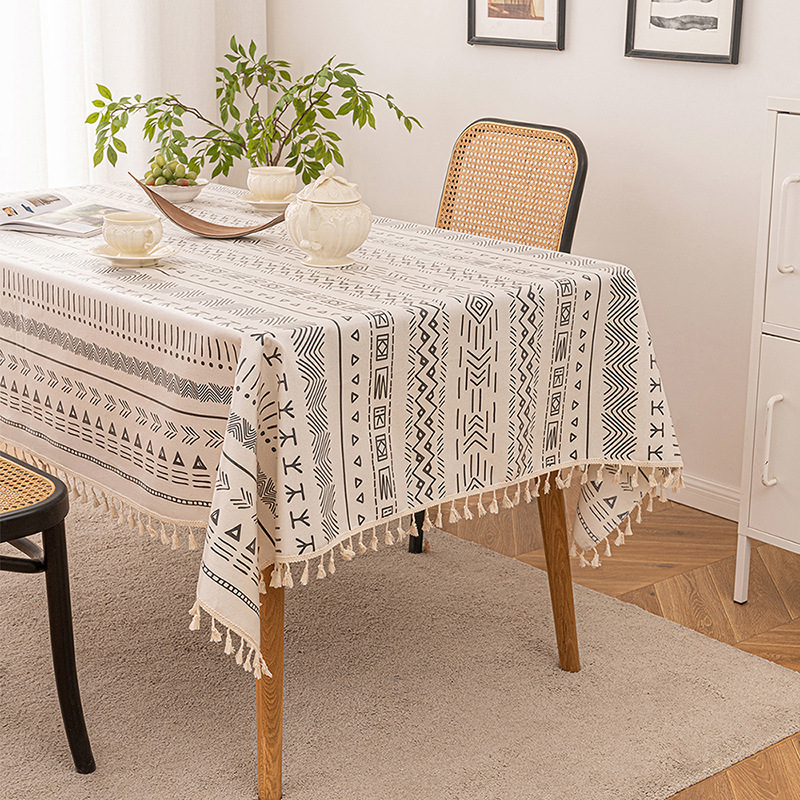 DH046 Bohemian wash-free cotton and linen tablecloth rectangular waterproof and oil-proof cross-border tea table cloth homestay tassel tablecloth