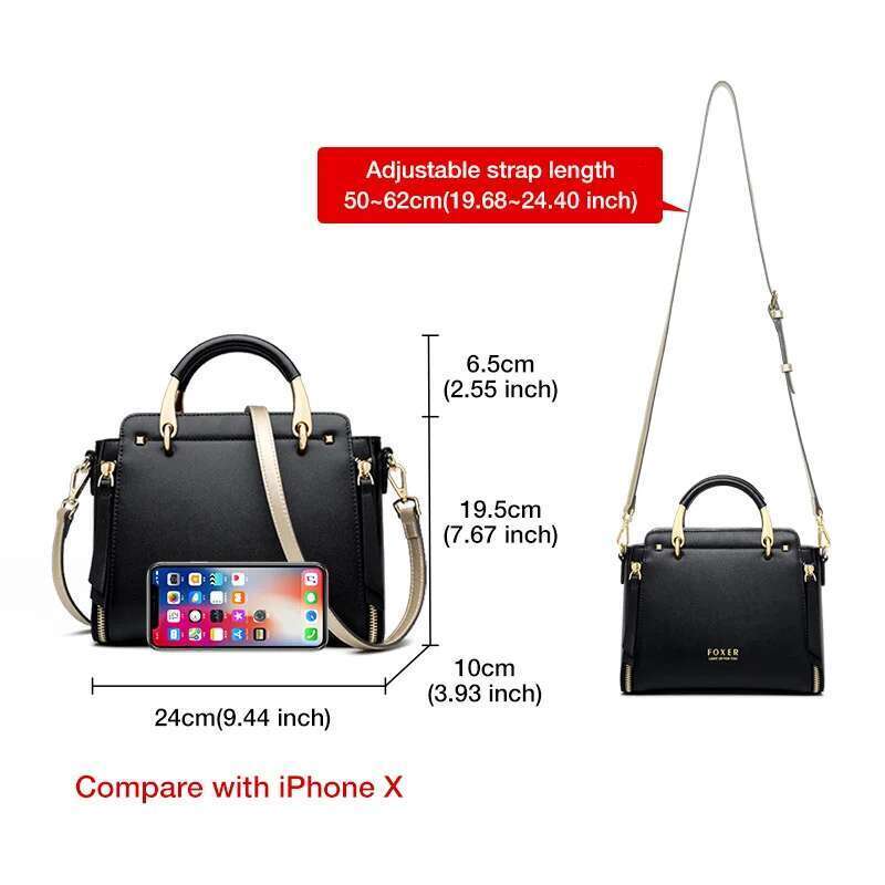 FOXER Women Crossbody Shoulder Female Split Leather Top-Handle Bag Large Capacity Handbag Stylish Messenger Simple Chic Tote