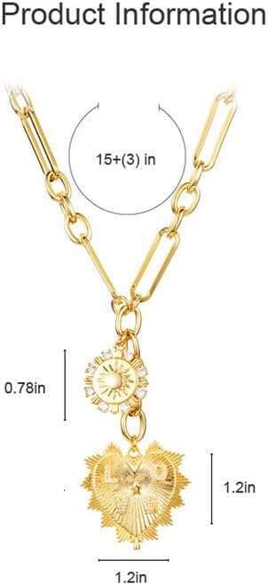Chunky for Women Trendy Gold Sun Pendant Necklaces Heart Choker Necklace Coquette Love Jewelry
