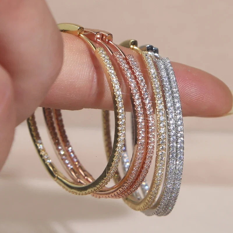 2024 A Pair of 50mm Huggie Big Hoop Earrings Big Size AAAAA CZ Stone with 3 Colors Fashion Jewelry 250519
