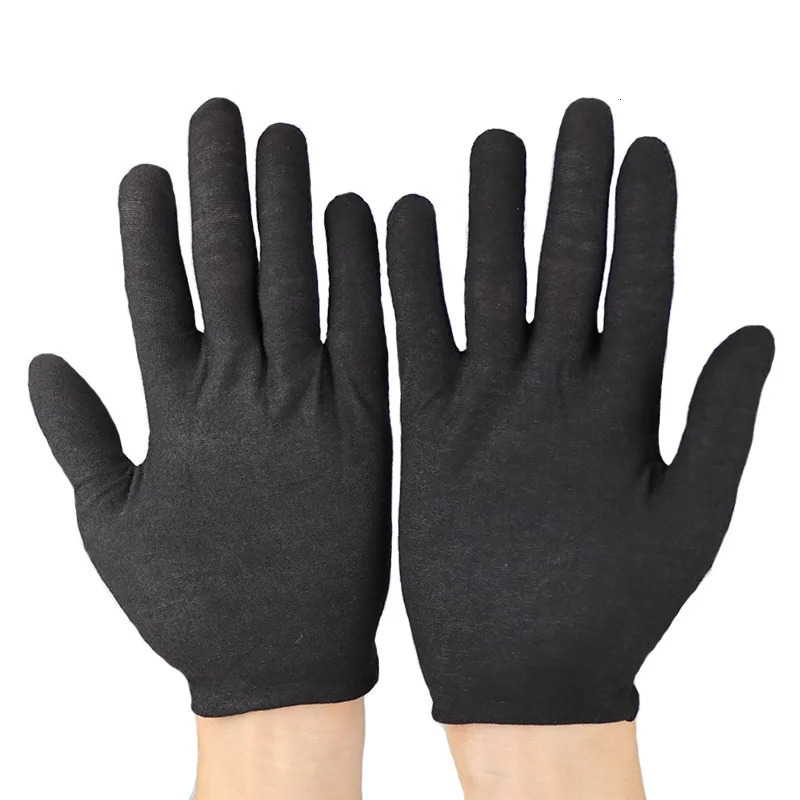 6/12Pairs Black Cotton Gloves Soft Moisturizing Overnight Eczema Cloth Gloves Stretch Washable Jewelry Inspection Working Gloves 250522