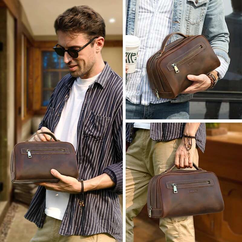 Designer Bag CONTACT S Genuine Leather Cosmetic For Men Travel Portable Toiletries Large Storage Bag Man Makeup Organizer Wash Pouch