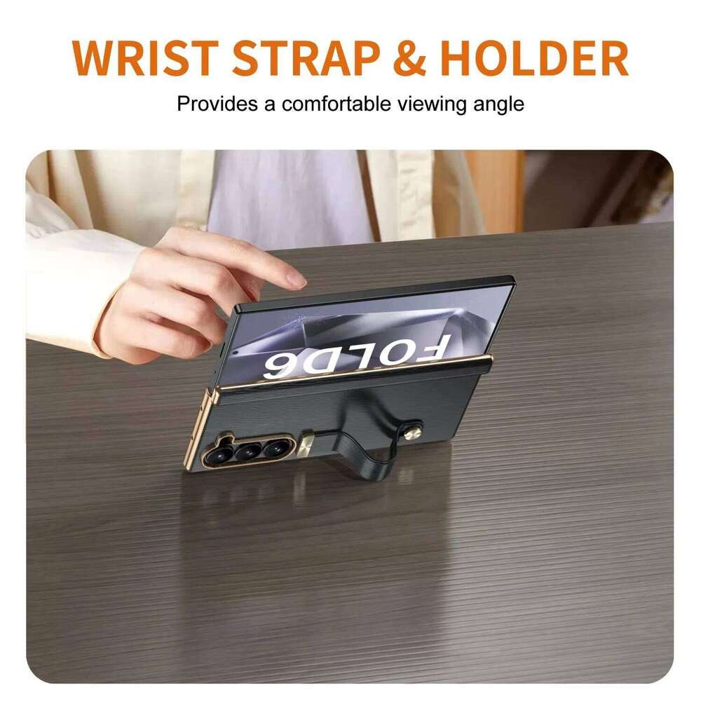 Leather Retractable Wristband Holder Phone Case for Samsung Galaxy Z Fold 6 3 4 5 Full Screen Protective Shockproof Cover
