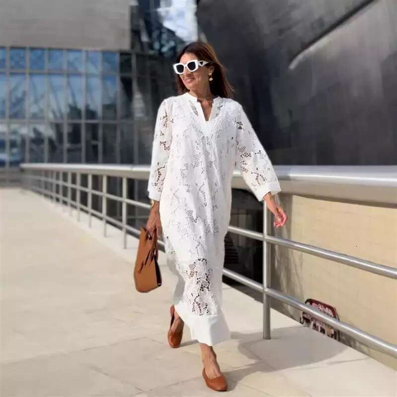 Maxi Dress New Casual Loose Lace V Neck Dress Two Piece Set Floral Dress