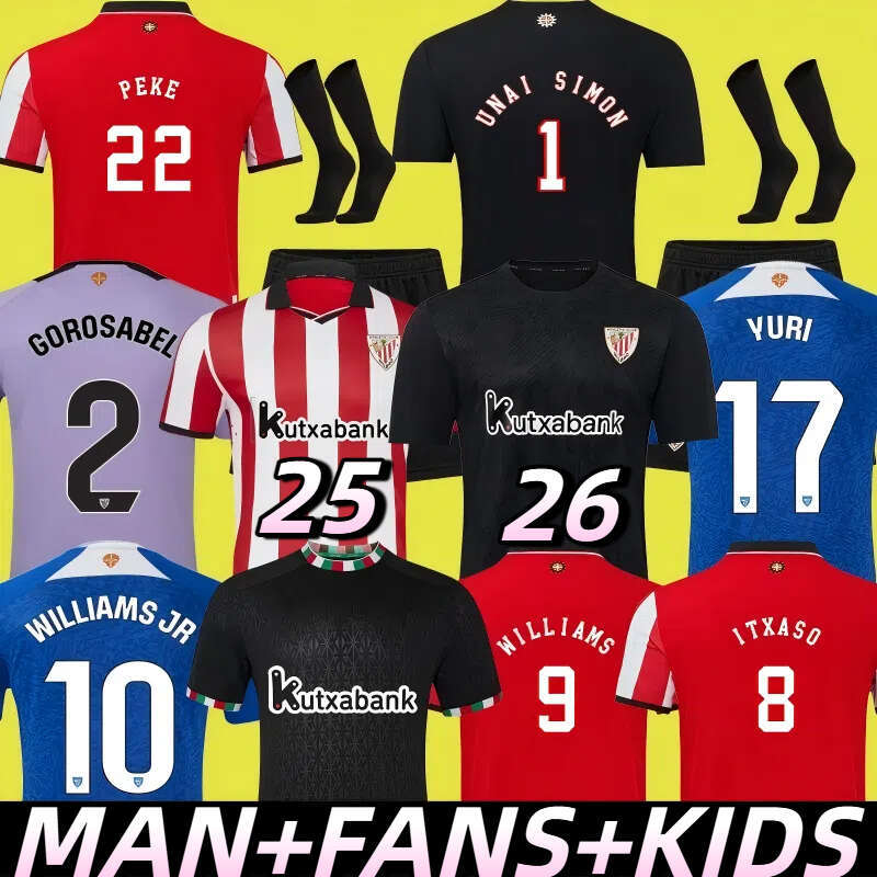 25 26 BERENGUER MUNIAIN WILLIAMS JR Football shirt GARCIA VILLALIBRE Athletic Bilbao kids Sancet UNAI camiseta de Soccer Jerseys GURUZETA