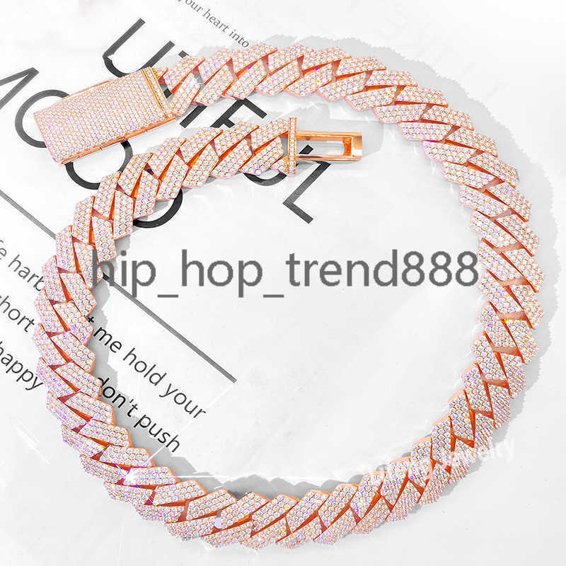 925 Silver VVS Moissanite Jewelry Rose Gold Plated Cuban Chain Hip Hop Necklace for Men and Women