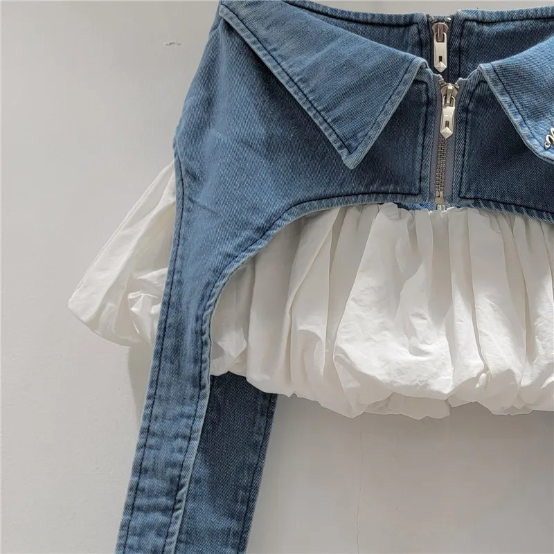GetSpring Women Skirt 2025 Summer Fashionable Denim Stitching Two ALine All Match Loose High Waist Mini Skirts 250516Z