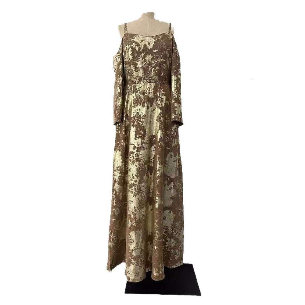 Maxi Dress Autumn New Printed Gold Plated Long With Suspended Shoulder Sleeves Dress Floral Dress
