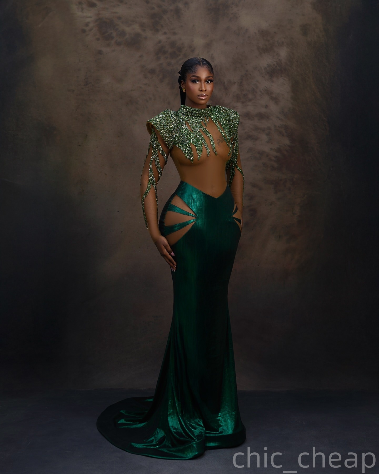 Dark Green Mermaid Prom Dresses 2025 Beaded Illusion Satin Sequined Evening Formal Party Second Birthday Engagement Gowns Plus Size Dress For Special 