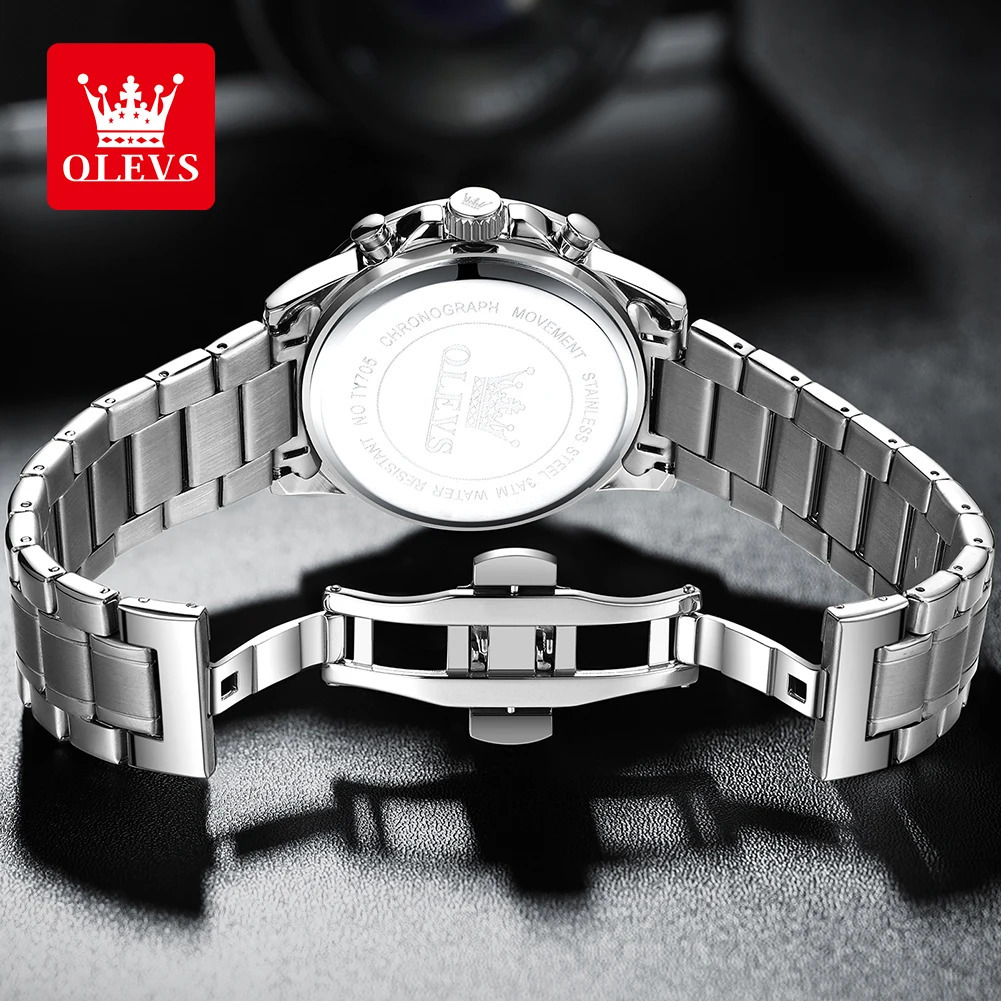 OLEVS TY705 Mens Watches Chronograph Stainless Steel Waterproof Business Multi-functional Original Exclusive Wristwatch for Men 250603
