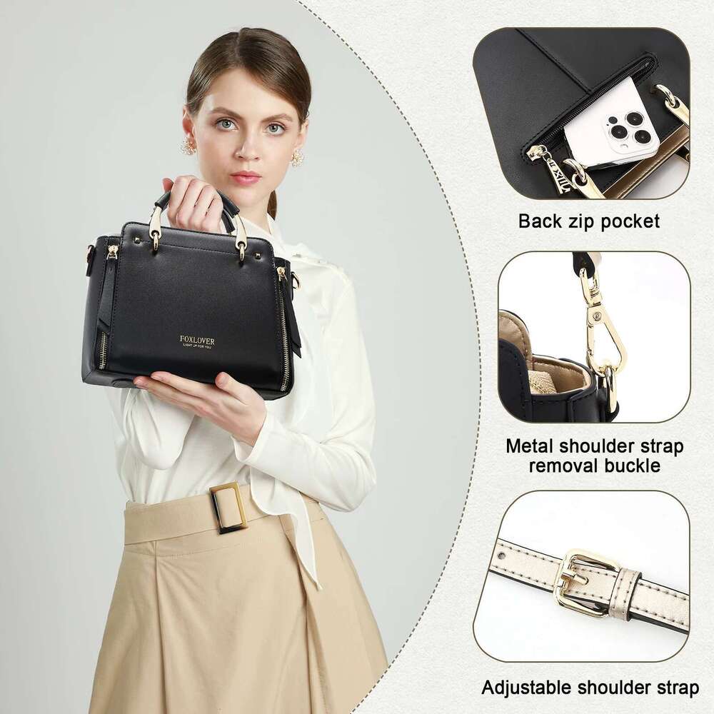 FOXER Women Crossbody Shoulder Female Split Leather Top-Handle Bag Large Capacity Handbag Stylish Messenger Simple Chic Tote