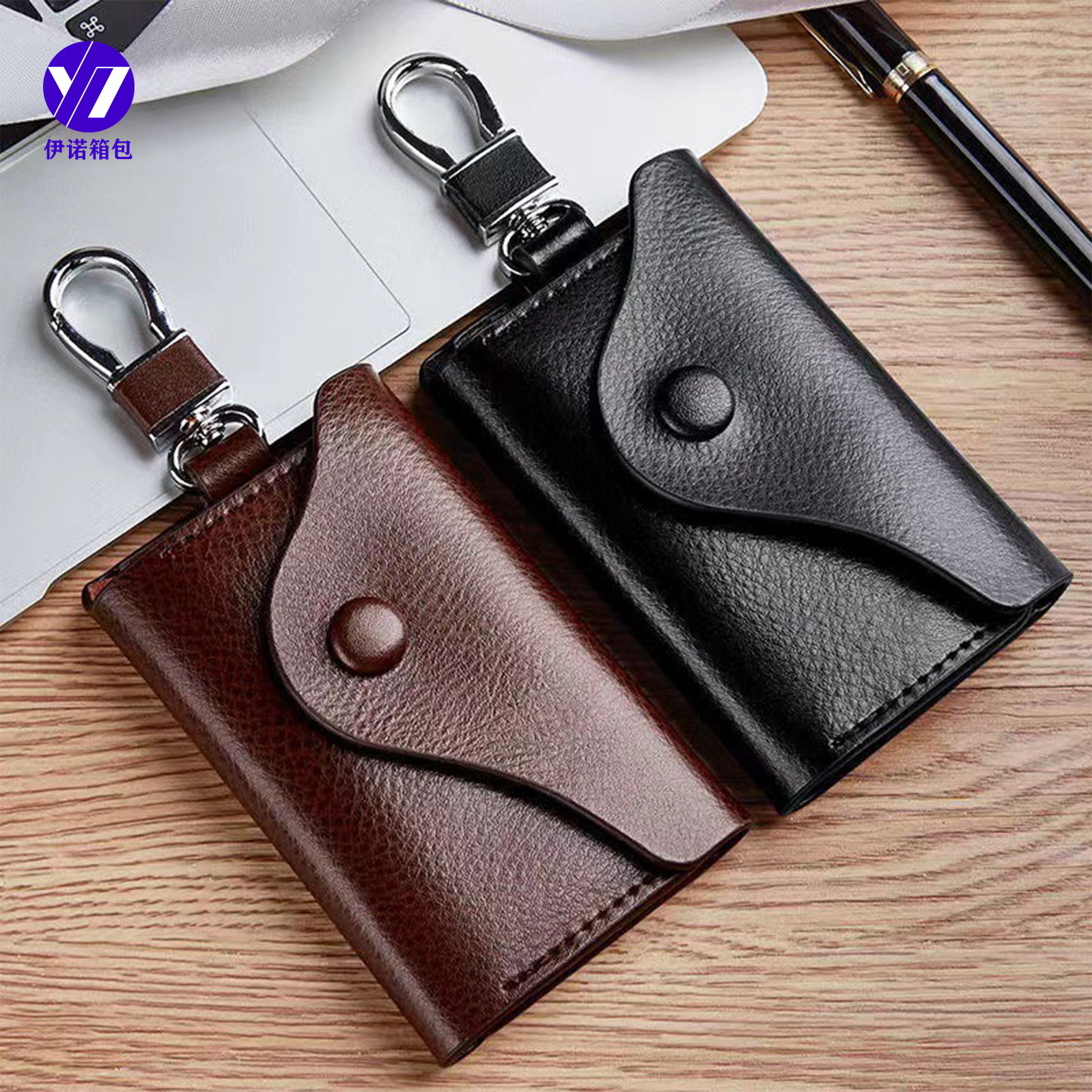 Men's leather key bag, large capacity multifunctional waist hanging key box, durable trend cowhide universal key bag, designer key bag
