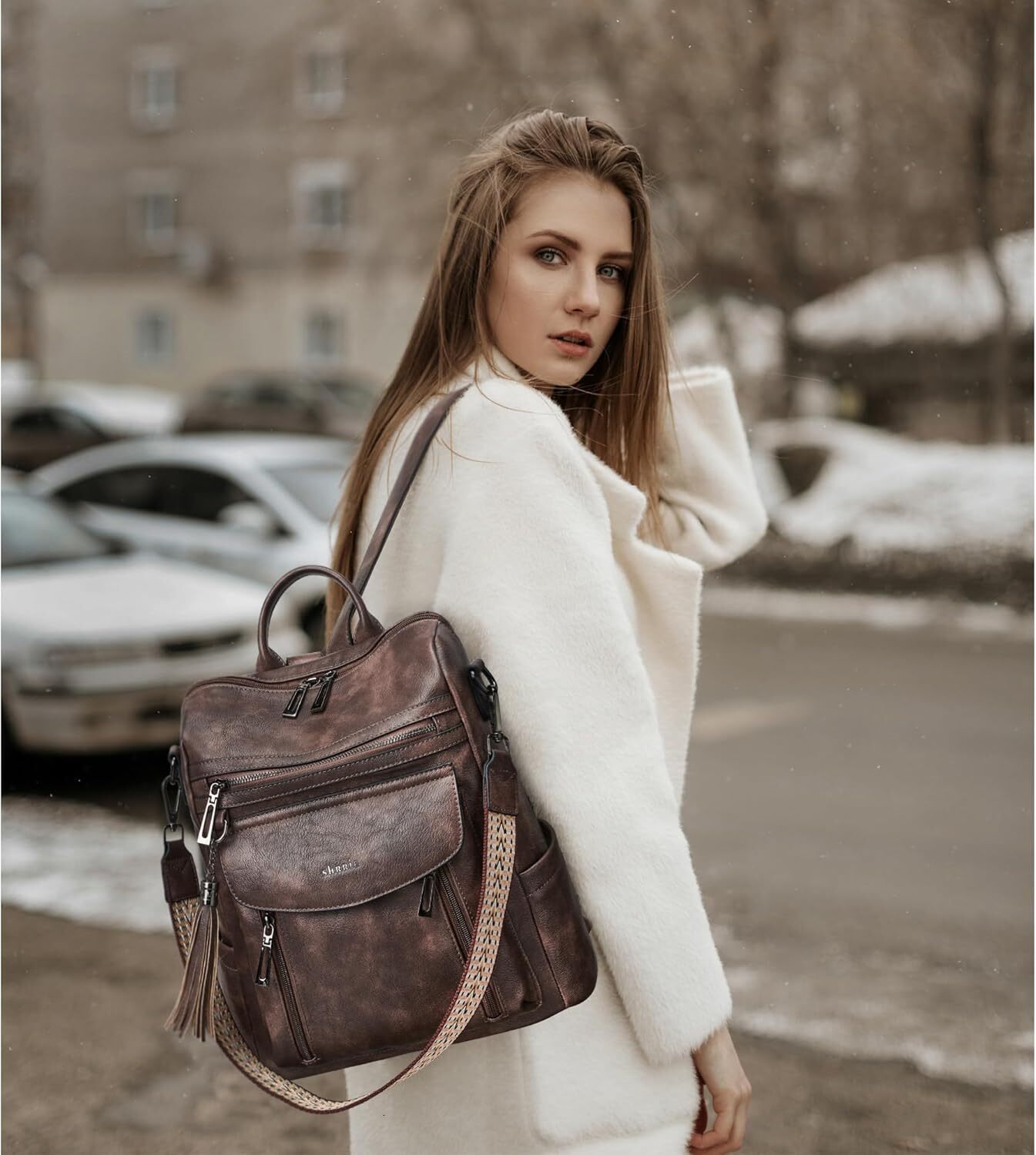 Shrrie Women's Fashion Leather Wallet Designer Shoulder Bag, 1-3 Two tone Coffee, Travel Backpack