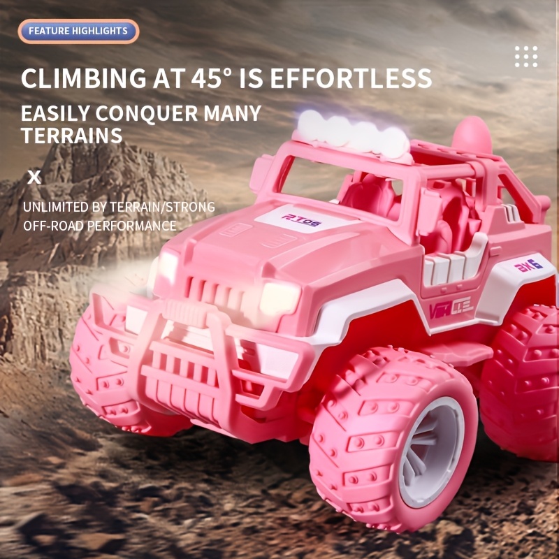 Free shipping Pink Car, 1:16 Scale Jeep By, All Terrain Offroad Monster RC Truck with LED Lights Rechargeable Battery, Toy Car for Girls and Kids, Bir